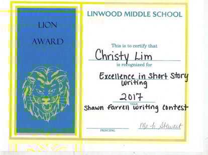 6th Grade Short Story competition Certificate